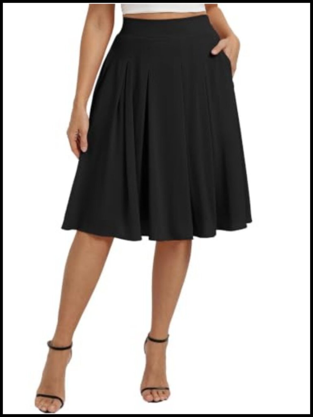 Pleated A-Line Skirt Below Knee Chiffon High Waist Work Skirt